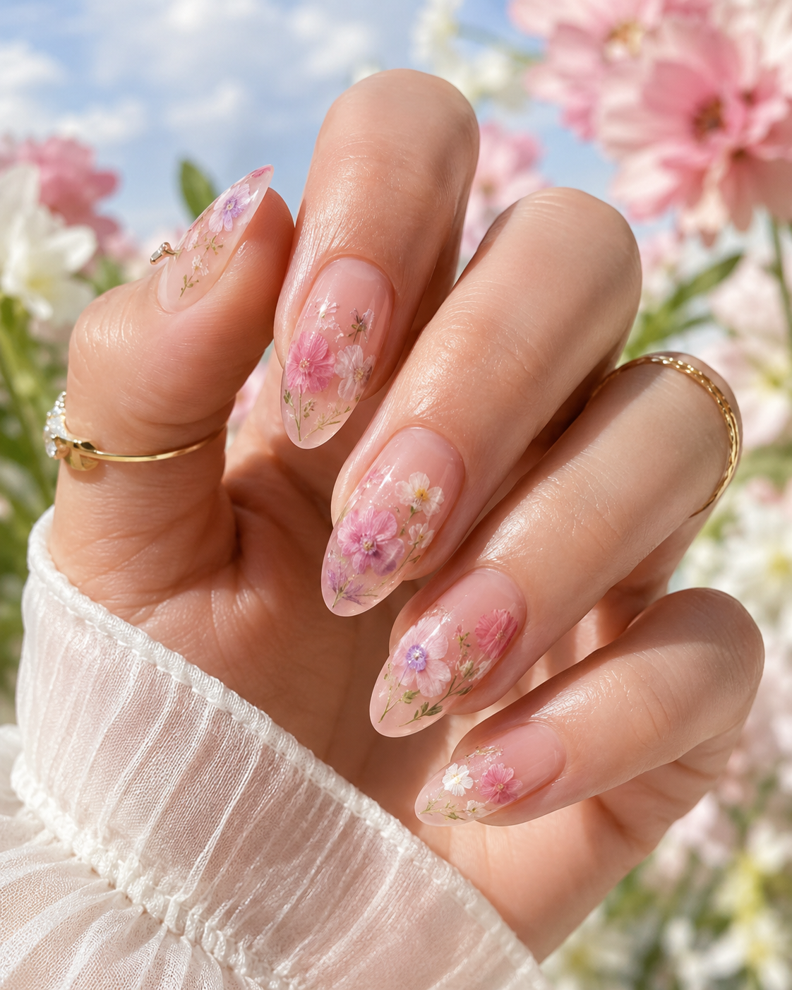 Sheer Floral Jelly Nails